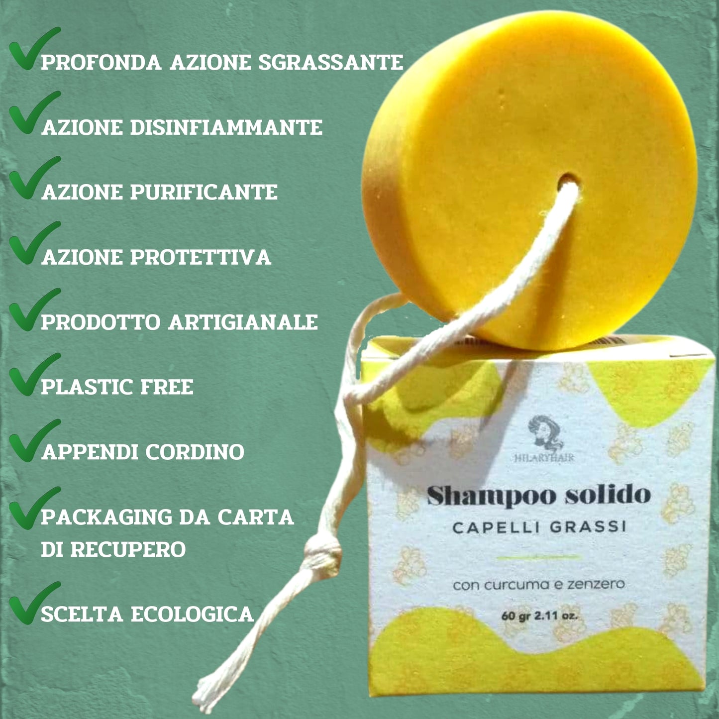 2X Shampoo Solido CAPELLI GRASSI - con curcuma e zenzero - spedizione GRATIS