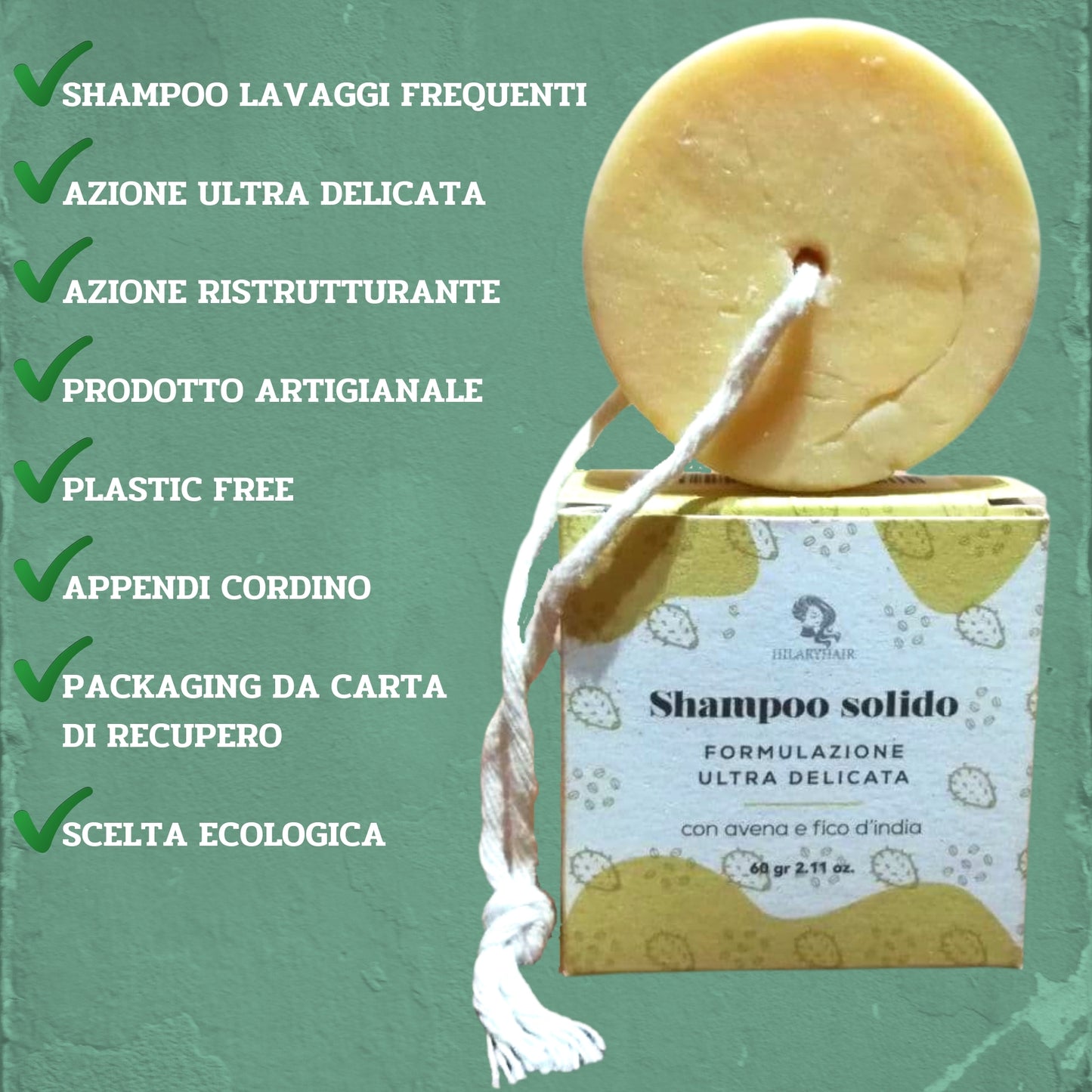 2X Shampoo Solido ULTRA DELICATO - con avena e fico d'india- spedizione GRATIS