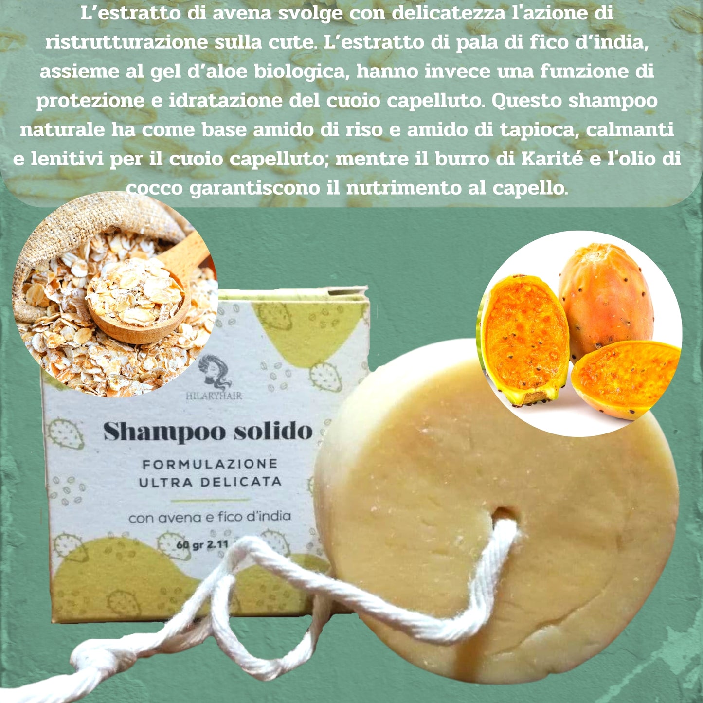 2X Shampoo Solido ULTRA DELICATO - con avena e fico d'india- spedizione GRATIS