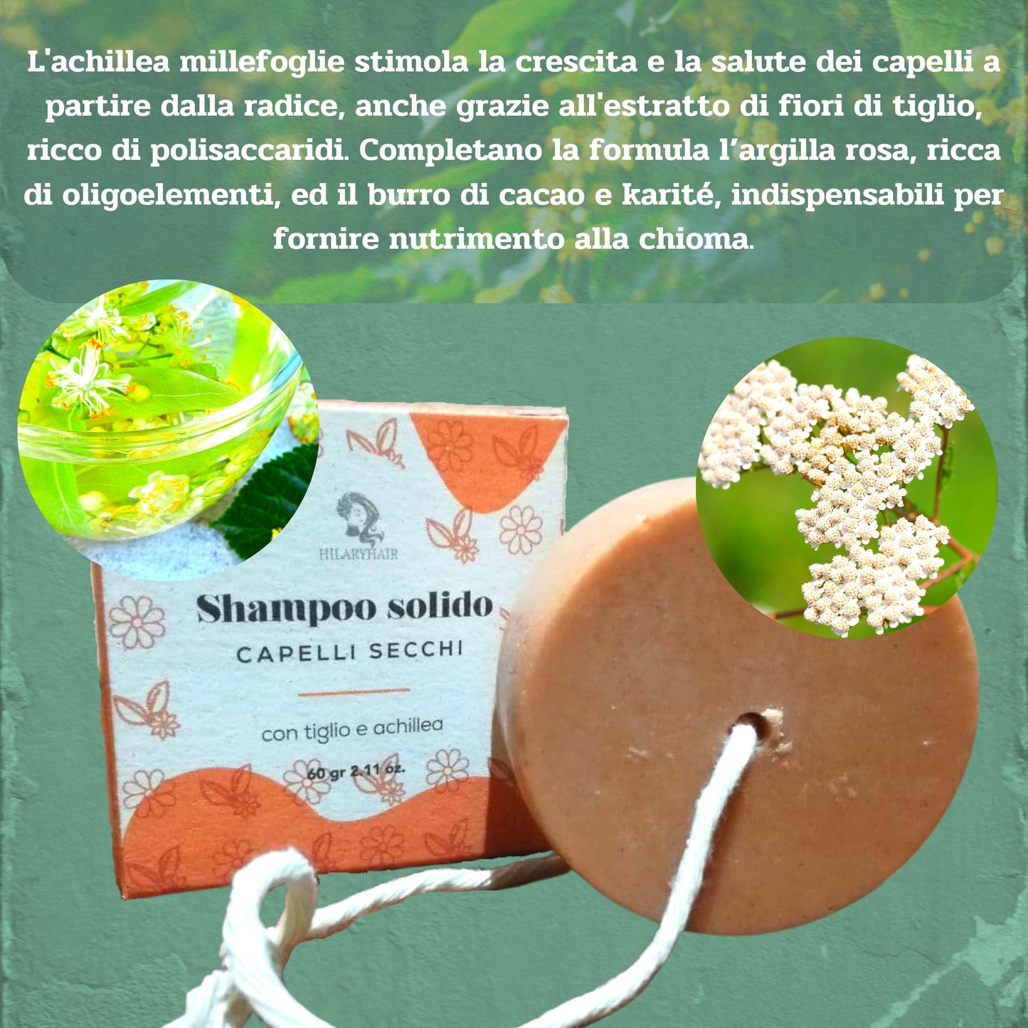 2X Shampoo Solido CAPELLI SECCHI - con tiglio e achillea - spedizione GRATIS